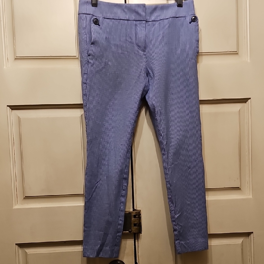 LOFT Blue and White Cropped Ankle Pants